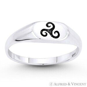 Celtic Triskelion Triple Spiral Charm Ring in .925 Sterling Silver - Size 7.5